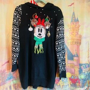 Disney Parks Christmas Minnie Mouse Hooded Ugly Sweater Dress